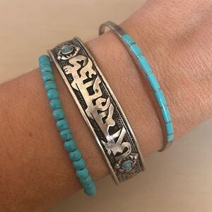 Sterling Silver Turquoise Bracelets Set of 3 Vintage Native American, Tibetan